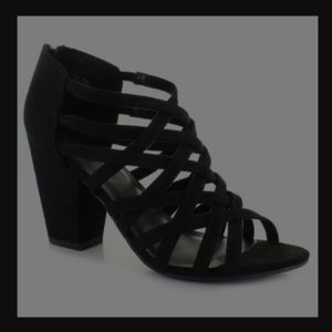 Jessica Cline black laced high heels